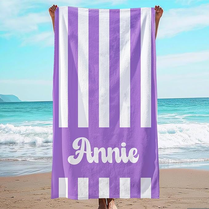 JML Personalized Beach Towel with Name, Custom Cabana Stripe Beach Towel, Customized Microfiber Pool Towel, Quick Dry & Absorbent Swim Towel for Adult,Mother's Day, Birthday, Summer Holiday,Vacation by JML