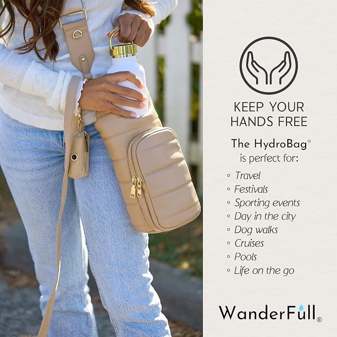 WanderFull® Original HydroBag® Luxury Vegan Leather, Oprah’s Favorite Things 2024, Water Bottle Holder with 2 Straps - Image 7