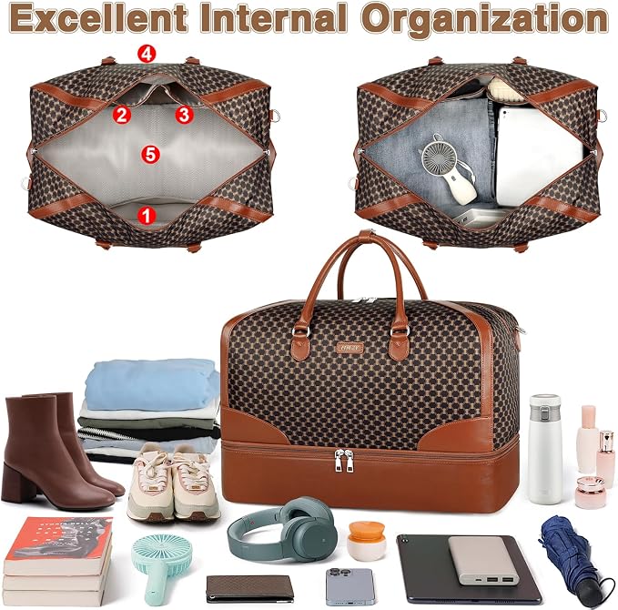 ITIEZY Weekender Overnight Bag for Women - Large Travel Duffel Bag with Shoe Compartment, Gym Duffel Bag Hospital Bag Carry On Tote Bags for Airplanes with Crossbody Bag Toiletry Bag 3Pcs Set - Image 7