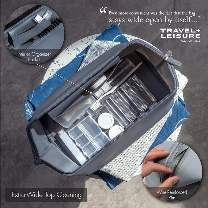 LINE+ARC Easy-to-Clean Silicone Dopp Kit (As Seen in Glamour and GQ) Extra-Wide Opening Anti-Stain (Arctic, 3.5L) Toiletry Bag Travel Set Makeup Organizer Cosmetics Case Fabric Simple Hang Loop - Image 6