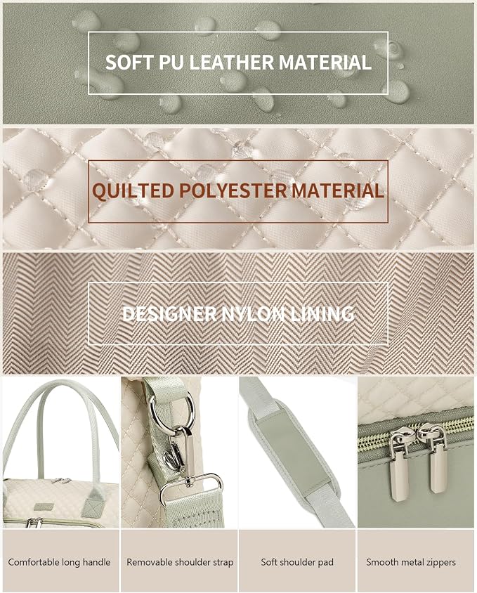 Weekender Bags for Women, Travel Duffle Bag Carry On Overnight Bag with Cosmetics Bag and Crossbody Purse for Gym Hospital, Gifts for Women, Beige Green - Image 7