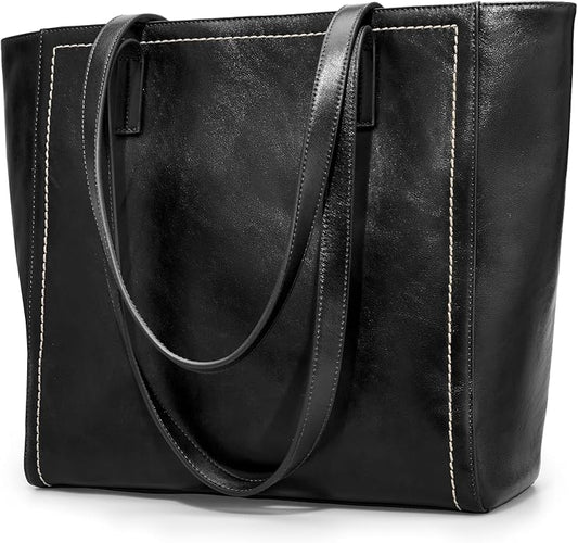 befen Vintage Genuine Leather Work Tote Bag for Women Large Tote Bag with Zipper Leather Purse and Handbags with Compartment by befen-