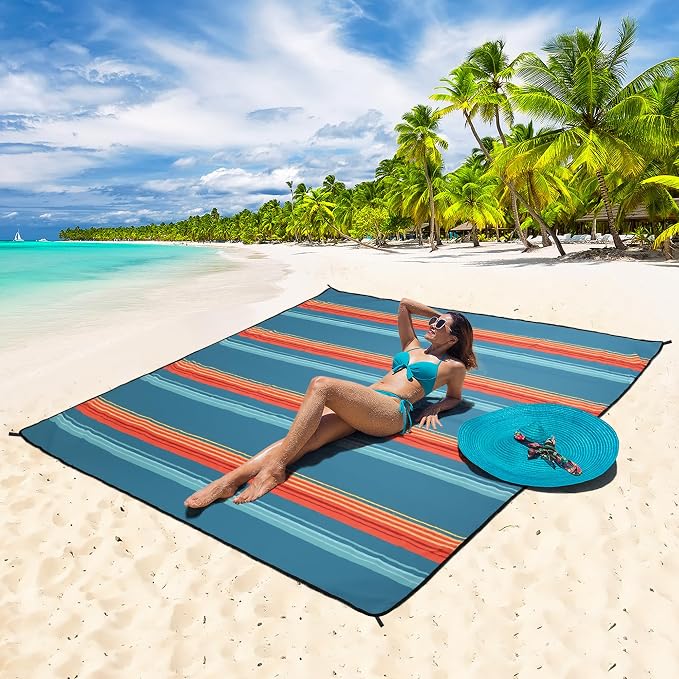 WIWIGO Beach Blanket Waterproof Sandproof Beach Mat 79" X 83"/10'x9'for 2-8 Adults Quick Drying Outdoor Picnic Mat Beach Accessories for Travel, Camping, Hiking - Image 5