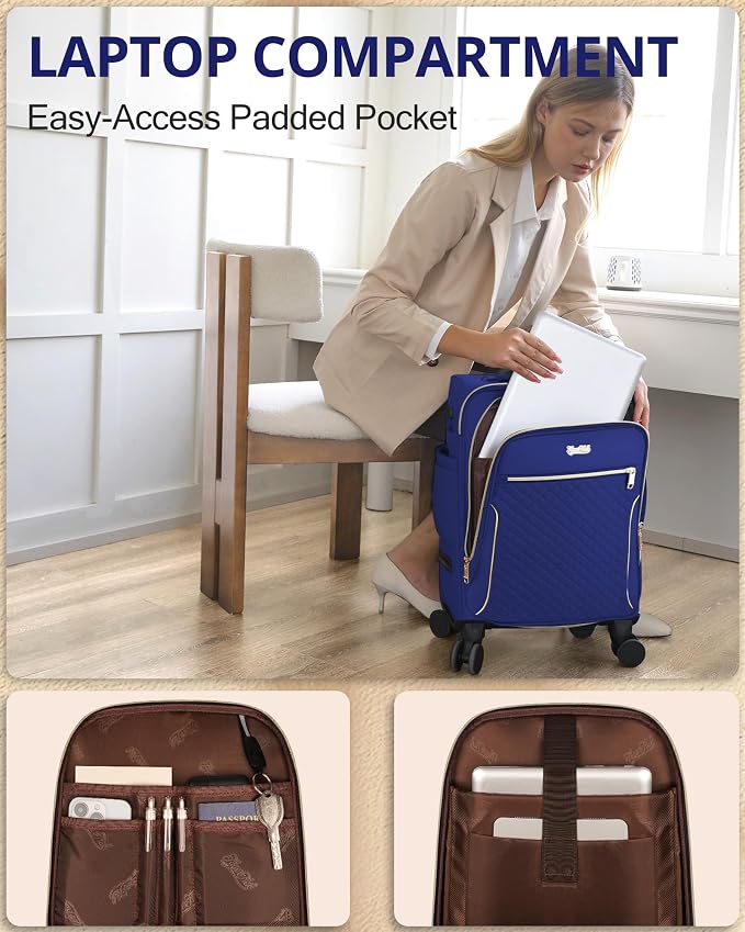 Carry On Luggage 22x14x9 Airline Approved, 20 Inch Softside Suitcase with 4 Pcs, Lightweight Luggage for Women with TSA Lock and 4 Spinner Wheels, Soft Side Carry-on Suitcases for Travel, Blue - Image 6