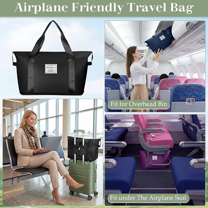 9 Pack Expandable Travel Bags Bulk, Foldable Duffel Bag for Travel Waterproof Shoulder Weekender Overnight Totes with Wet Pocket Sports Gym Totes Airport Carry on Luggage for Women Men - Image 5