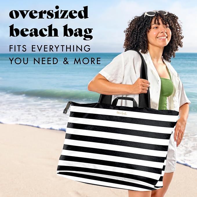 Fit & Fresh XL Beach Tote Bag for Women – XL Travel Tote with Zipper & Pockets, Oversized Canvas Pool Bag, Weekender Carry-On - Image 2