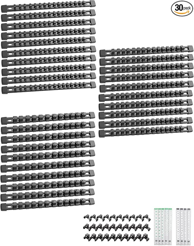 ALOANES 30PC Socket Organizer, Socket Rails Fit 1/2", 1/4" and 3/8" Drive | Heavy Duty ABS Socket Holders Hold 430 Sockets for Mechanics Toolbox Drawer Bags(Black) by Aloanes