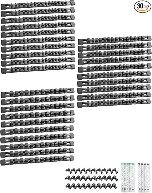 ALOANES 30PC Socket Organizer, Socket Rails Fit 1/2", 1/4" and 3/8" Drive | Heavy Duty ABS Socket Holders Hold 430 Sockets for Mechanics Toolbox Drawer Bags(Black) by Aloanes