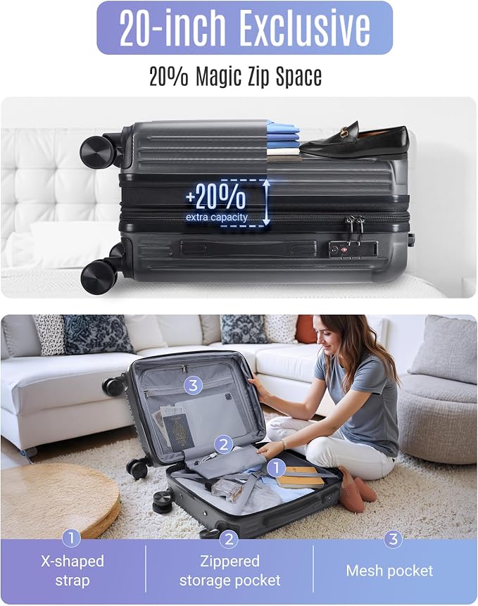 LIGHT FLIGHT 3 Piece Luggage Sets With Spinner Wheels Hardshell TSA Lock | Durability, Spinner Wheels, Hardside Lightweight, TSA Lock, Durable, PC+ABS, Mobility, - Image 7