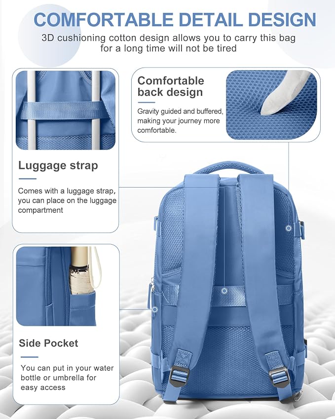coowoz Travel Backpack for Women Man Carry On Backpack Mochila de Viaje Waterproof Teacher Personal Item Backpack Travel Bag Essentials Rucksack Airplane Accessories Must Haves Sky Blue Small - Image 3