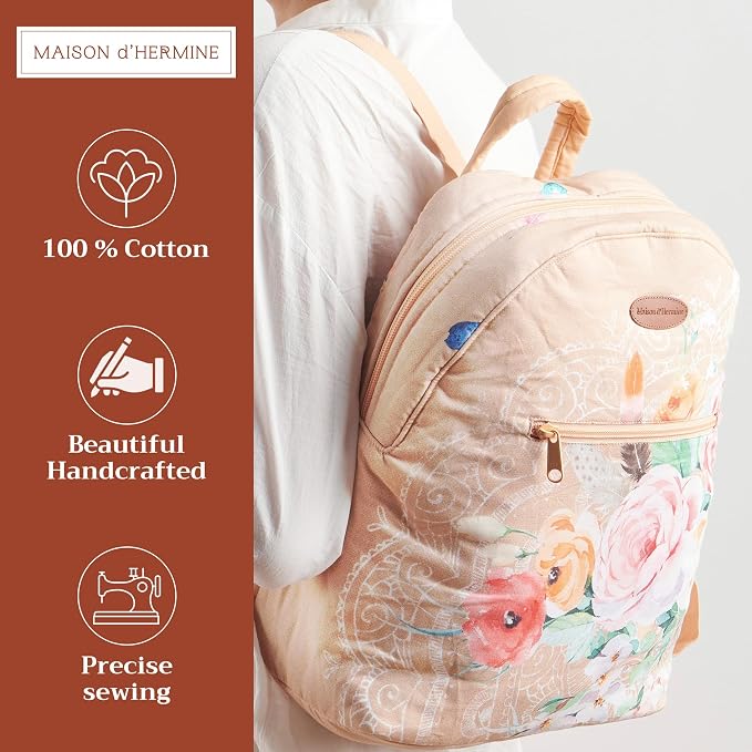 Maison d' Hermine Backpack for Women Men Cotton Shoulder Multipurpose Rucksack with Small Pouch Lightweight Multi Pocket Bag for Travel Work Beach Perfect for Spring Summer (Ibiza - Wheat) - Image 2