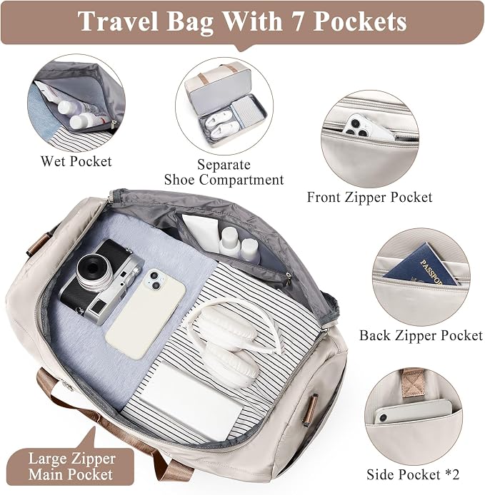 Extra Large Travel Duffel Bag, Carry-On Weekender Bags for Women Travel | Overnight Weekend Bag with Shoes Compartment for Travel Business Trips Sport Hospital,Toiletry Bag Included - Image 4