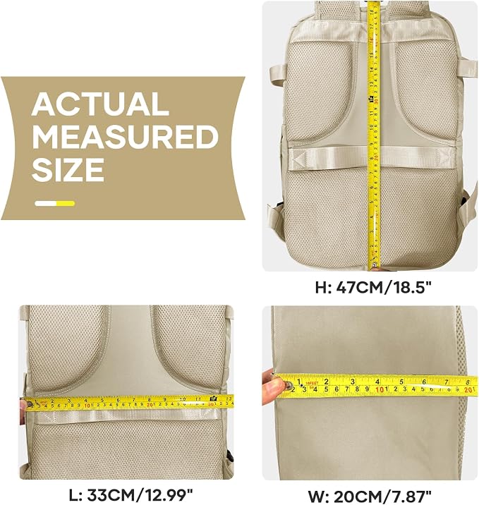 coowoz Large Travel Backpack For Women Men,Carry On Backpack Flight Approved,Hiking Backpack Waterproof Outdoor Rucksack Casual Daypack Fit 15.6 Inch Laptop Shoes Compartment (Khaki-L) - Image 8