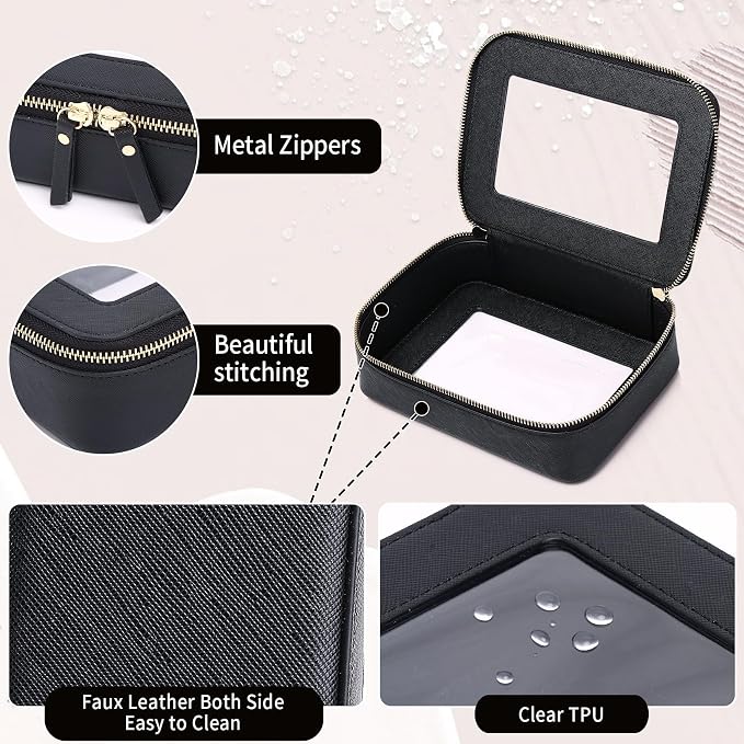 Clear Makeup Bag Set 3 Piece Travel Case for Cosmetics and Toiletries Women's Makeup Organizer and Car Essential with Zipper (Black, L+M+MINI) - Image 6