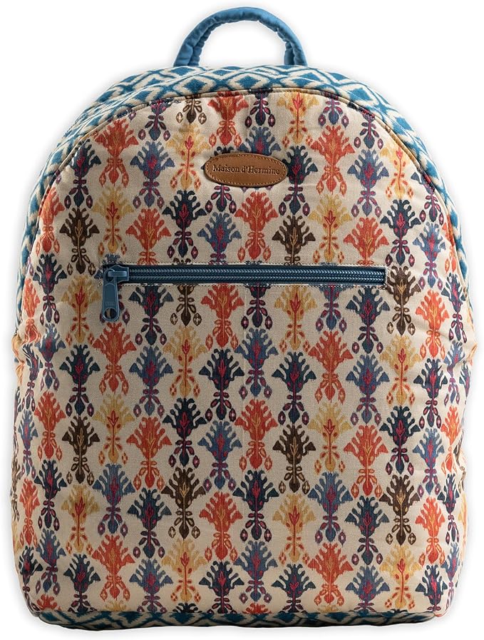 Maison d' Hermine Backpack for Women Men Cotton Shoulder Multipurpose Rucksack with Small Pouch Lightweight Multi Pocket Bag for Travel Work Beach Perfect for Spring Summer (Ikat - Dikat) by MaisondHermine