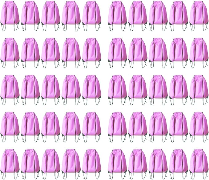 Drawstring Backpack Bulk 50 Packs Draw String Bags for Gym Sports Trip Pedestrianism ride Cinch Sack DIY for Women Men (pink) by Unknown