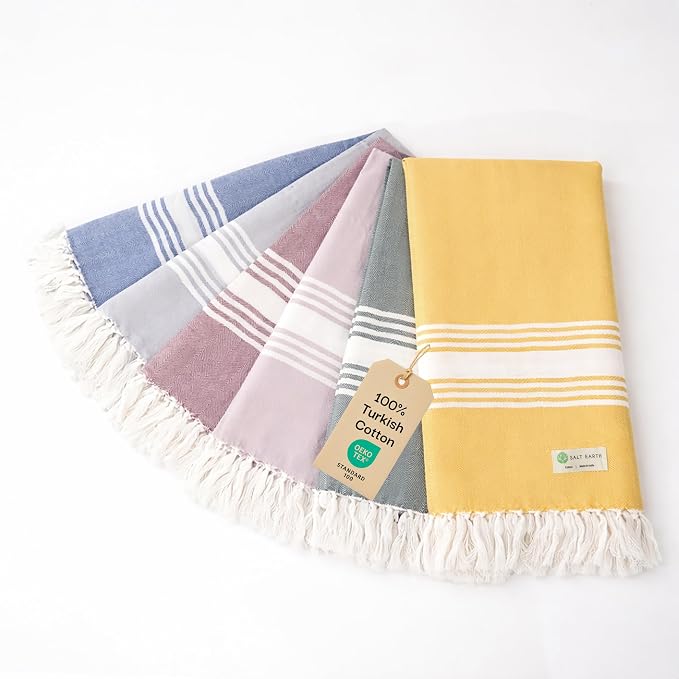 Salt Earth 100% Cotton Herringbone Turkish Beach Towel (Set of 6, 36"x72") - Soft, Quick Dry, Absorbent Towels for Bathroom, Home, Travel, Pool, Spa, Bath, Swim - Beach Towels Oversized (Multi Colors) by SaltEarth