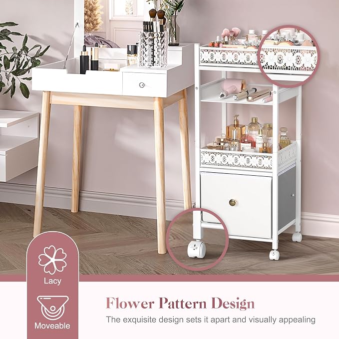 Makeup Organizer, Large Skincare Organizers, Make Up Organizers for Vanity, Makeup Storage Cosmetic Organizer with Drawer, Bathroom Vanity Organizer Makeup Holder Cart for Skin Care Hair Tool Beauty - Image 5