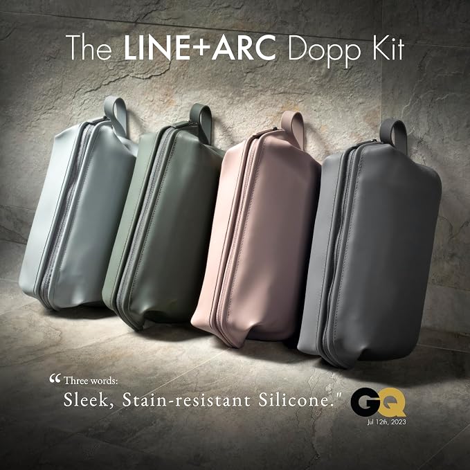 LINE+ARC Easy-to-Clean Silicone Dopp Kit (As Seen in Glamour and GQ) Extra-Wide Opening Anti-Stain (Mauve, 3.5L) Toiletry Bag Travel Set Makeup Organizer Cosmetics Case Fabric Simple Hang Loop - Image 2