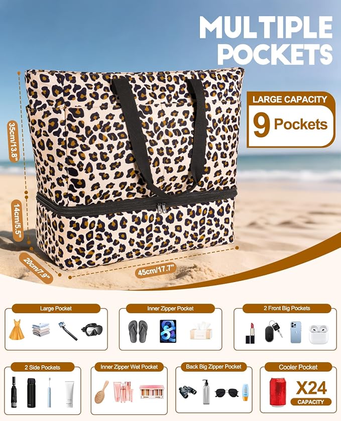 ISEYOU Beach Bag with Cooler, 49L Large Waterproof Sandproof Tote with Zipper, Foldable Travel Bag for Beach, Pool, Picnic - Image 4