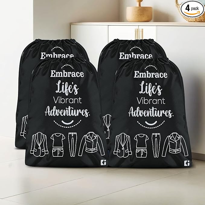 Kuber Industries Pack of 4 Cloth Storage Bag | Non-Woven Storage Organizer | Travel Cloth Carrying Bag | Garments Cover for Laundry | Storage Organizer for Clothing | Medium | Black by Kuber+Industries