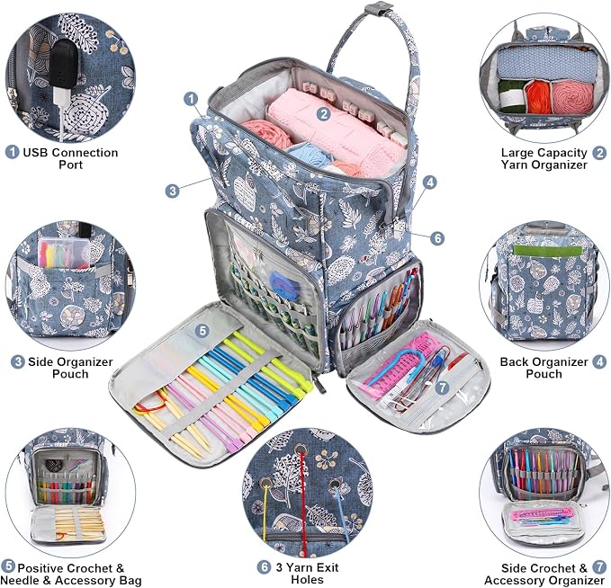 crochet bag,knitting bagBackpack and Tote Bag Storage Bag ，Large capacityYarn Storage Organizer Travel Crochet Bag Women Carrying Crochet Accessories Knitting Needles Crochet - Image 4