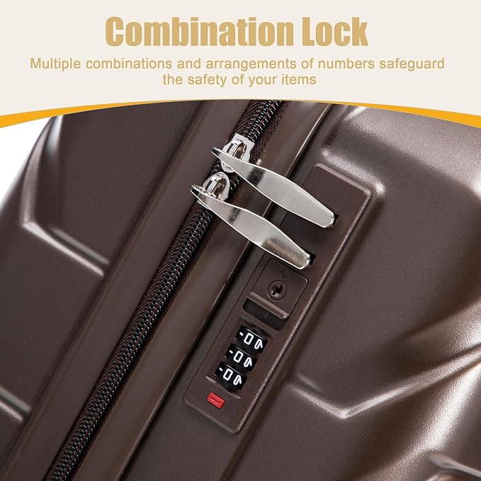 GDFStudio 20 Inch ABS Hard Shell Carry-On Luggage, Spinner Wheel Suitcase with Printed Stripe Pattern and TSA Combination Lock - Brown - Image 7