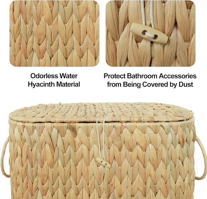 Coeusy Toilet Paper Basket with Lid,Wicker Basket for Bathroom Organizers and Storage,Holds Up to 6 Mega Rolls, Decorative Hand-Woven Rattan Bathroom Decor Accessories,Natural Water Hyacinth - Image 6