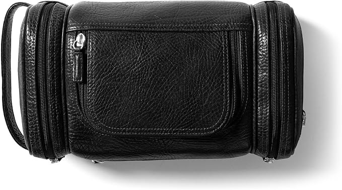 Leatherology Premium Ebony Multi Pocket Toiletry Bag – Full-Grain Leather Travel Dopp Kit with Multiple Zippered Compartments | Spacious, Durable Organizer for Toiletries & Grooming Essentials by Leatherology
