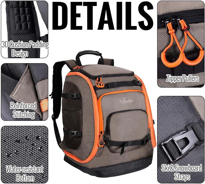 Ski Boot Bag Backpack - 65L Waterproof Skiing Snowboarding Travel Luggage Backpack - Stores Boots Skis Snowboard Helmet Goggles Jackets Gloves & Other Accessories for Men & Women - Image 5