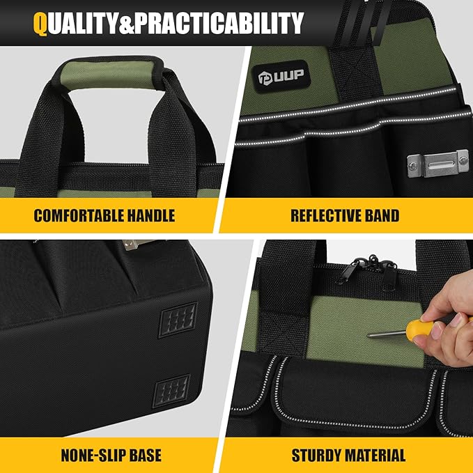 UUP Tool Bag Extra Large 20", Heavy Duty Spacious Tool Box Organizer, Green | 16 Pockets & MOLLE. Detachable Strap & Handle. Non-slip Base, Metal Buckle. 30lb Holds Drill/Tool on Truck, Garage, Men Gift. - Image 5