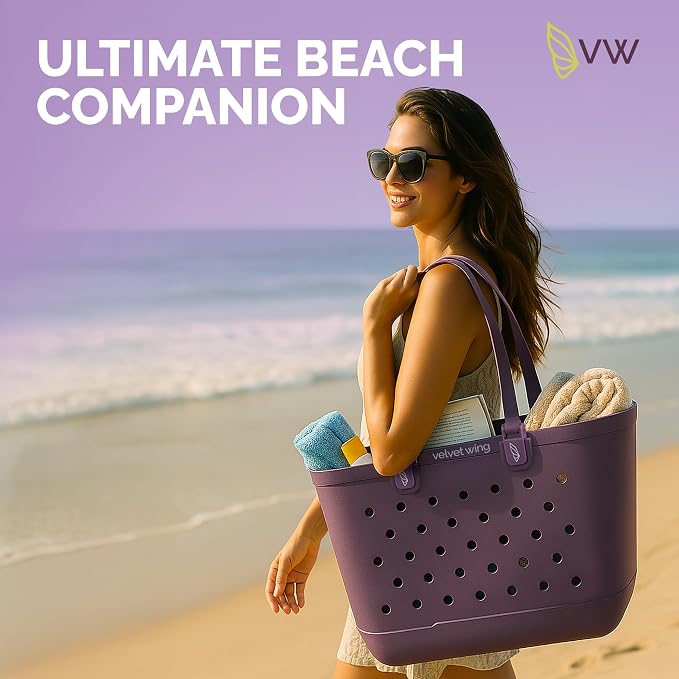 Large Rubber Beach Tote Bag - Waterproof Bag With Sand Proof Pouch For Beach, Travel, Pool (13.7" x 9.4" x 18.9") - Image 4