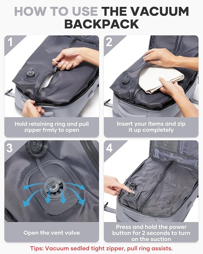 coofay Vacuum Backpack Travel with Pump Vacpack Travel Backpack with Vacuum System Mochila de Viaje Compresion al Vacio Easyvacpack Airbag Backpacks for Traveling Carry on Luggage - Image 3