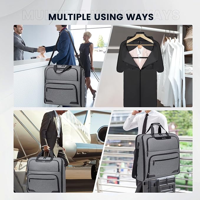 Garment Bags for Travel, Double Layered Carry on Garment Bag with Shoulder Strap, Foldable Suit Travel Bags for Men, Wrinkle Free Garment Travel Bag for Hanging Clothes, Dark Grey - Image 7