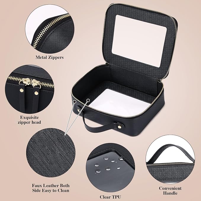 Pinkmik Clear Makeup Bag Waterproof Travel Case for Cosmetics and Toiletries Women's Purse Organizer and Clear Car Bag with Zipper (Black, L+M+MINI) - Image 6