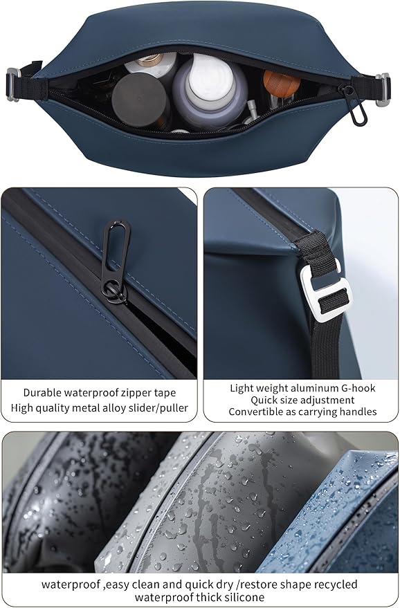 6"x 11" 6L Large Silicone Toiletry Bag,Waterproof Leakproof Foldable Travel Organizer,Dopp Kit Alternative for Men & Women,Navy Bule - Image 3