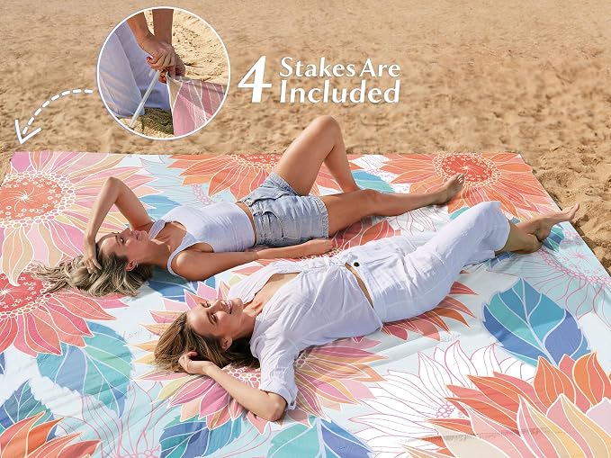 AlphaBeing Beach Blanket Waterproof Sandproof, Extra Large Beach Mat for 1–8 Adults, Oversized Picnic Blanket with 4 Stakes & Storage Bag, Essential Beach Gear for Travel - Image 6