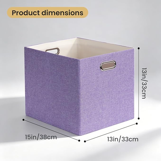 Posprica 3X Thicker Collapsible Storage Bins,13×15x13 Foldable Storage Cube Boxes Fabric Drawer for Closet Shelf Cabinet Bookcase, set of 4 (Purple) - Image 7