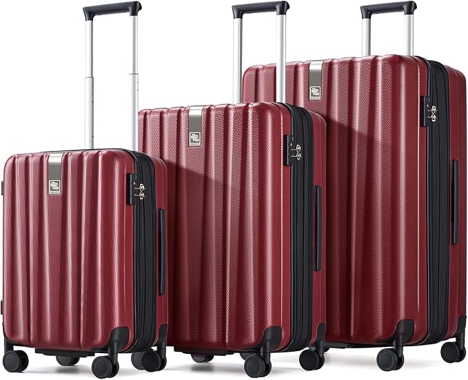 Hanke Expandable Hardshell Luggage Sets 3 piece Carry On Luggage with Wheels Suitcases Lightweight Checked Tsa Luggage Rolling Large Suitcase Travel Luggage Bag Woman Men 20/24/29 Inch(Burgundy) by Hanke