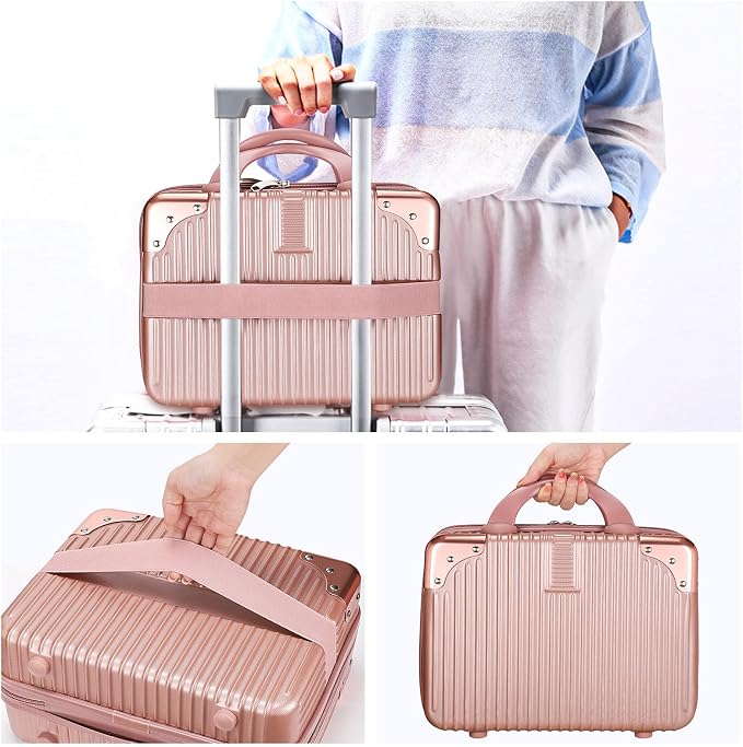 Noverlife 14 Inch Portable Makeup Travel Case Hand Luggage, Pressure-proof ABS Carrying Makeup Case Suitcase with Elastic Band, Small Hard Shell Cosmetic Case for Travel Camping Women Girl - Rose Gold | 14 Inch Hard Shell Cosmetic Case for Women Girl, ... - Image 9