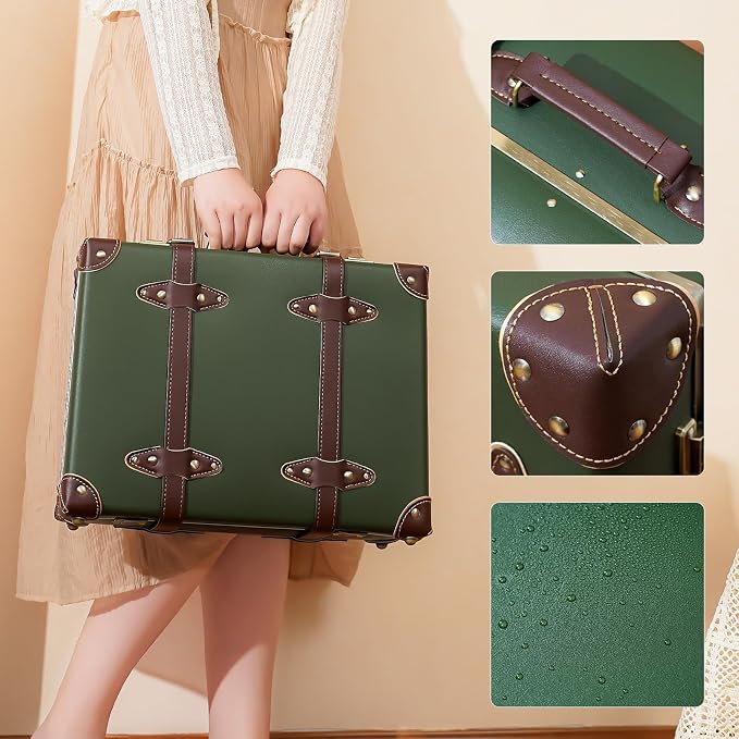 urecity Vintage and Cute Carry-on Overnight Case Non-wheeled Mini Leather Trunk Suitcase with Shoulder Strap - Image 4