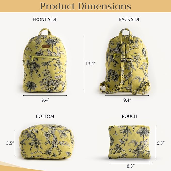 Maison d' Hermine Backpack for Women Men Cotton Shoulder Multipurpose Rucksack with Small Pouch Lightweight Multi Pocket Bag for Travel Work Beach Perfect for Spring Summer (Bonobo - Yellow) - Image 5