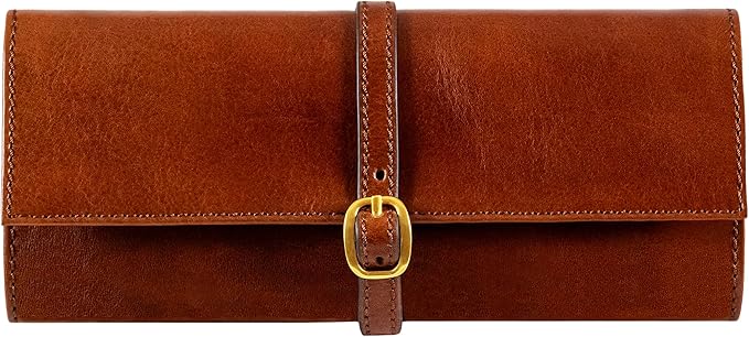 Time Resistance Leather Jewelry Roll - Full Grain Leather Travel Jewelry Case - Jewellery Organizer Made in Italy (Cognac Brown) by %E2%80%8E