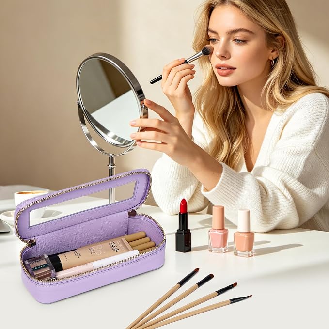 Travel Makeup Set, Purple, L+M+SLIM | Waterproof, Transparent Cosmetic Bag, Toiletry Bag, Makeup Brush Case with Zipper, Car Essentials for Women - Image 5