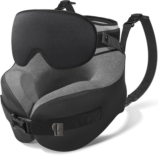 YFONG Travel Pillow for Long Flight Airplane, Head Strap Combo with 3D Contoured Sleep Eye Mask, Neck Pillow for Travel Essential, 360° Support Memory Foam Headrest, Prevent Bobbing, Drawstrap - Black by YFONG