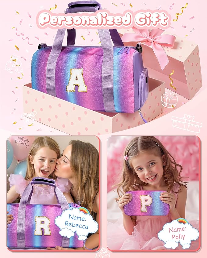 Cute Preppy Stuff for Teen Girls-Girl Gym Bag with Shoe Compartment, Kid Personalized Weekender Overnight Bags, Initial Travel Tote with Makeup Pouch, Gift Ideas for Niece Sister (Letter W) - Image 2