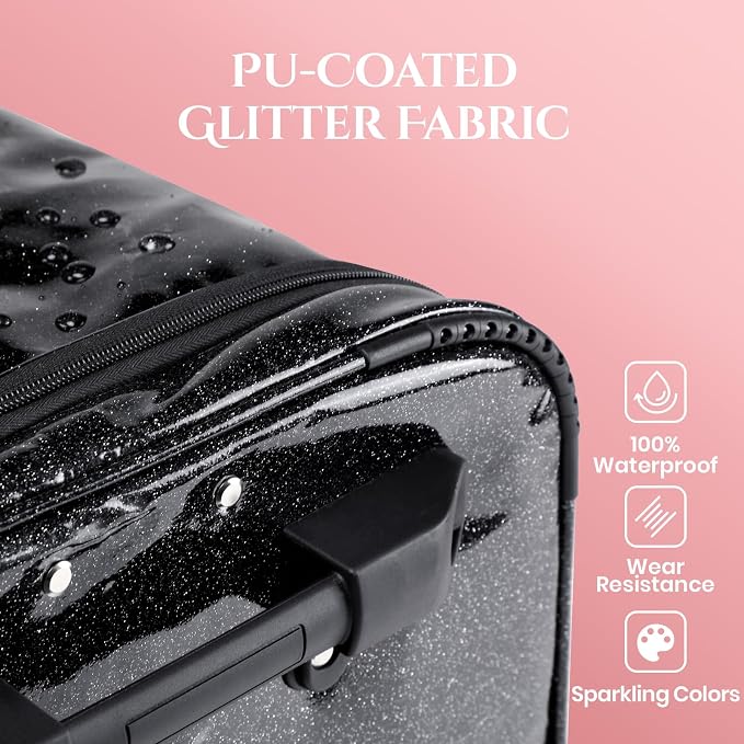 Fanwoli 23" Dance Bag with Garment Rack | Glittering Waterproof Fabric & Upgraded Stable System | Shine-Bright Collection | Ideal Competition Duffle Bag for Dancer Athlete Livestreamer | Sparkle Black - Image 3