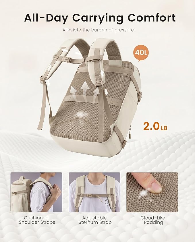 LOVEVOOK Travel Backpack for Women & Men, 40L TSA Approved Carry On Backpack with 3 Packing Cubes, Waterproof Weekender Overnight Bag for 2-4 Day Trips, Business & Travel Essentials, Khaki-Beige - Image 4