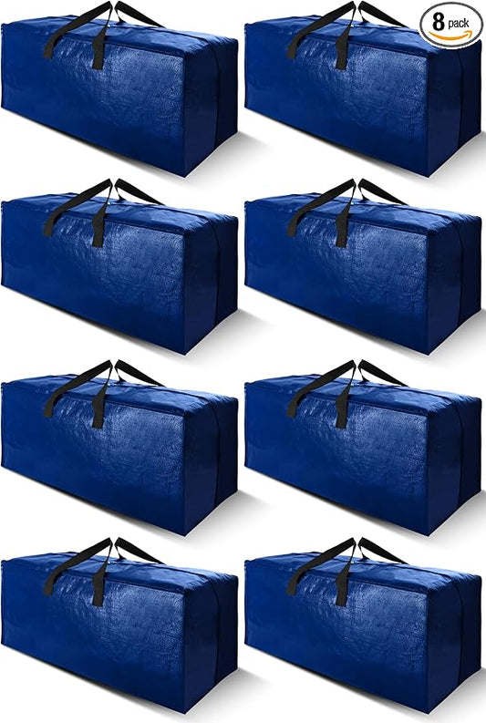 Cosy Family 8 Pack Heavy Duty Extra Large Moving Bags with Backpack Straps - Strong Handles & Zippers, Storage Totes For Space Saving, Fold Flat, Alternative to Moving Box (Set of 8, Blue) by Cosy+Family