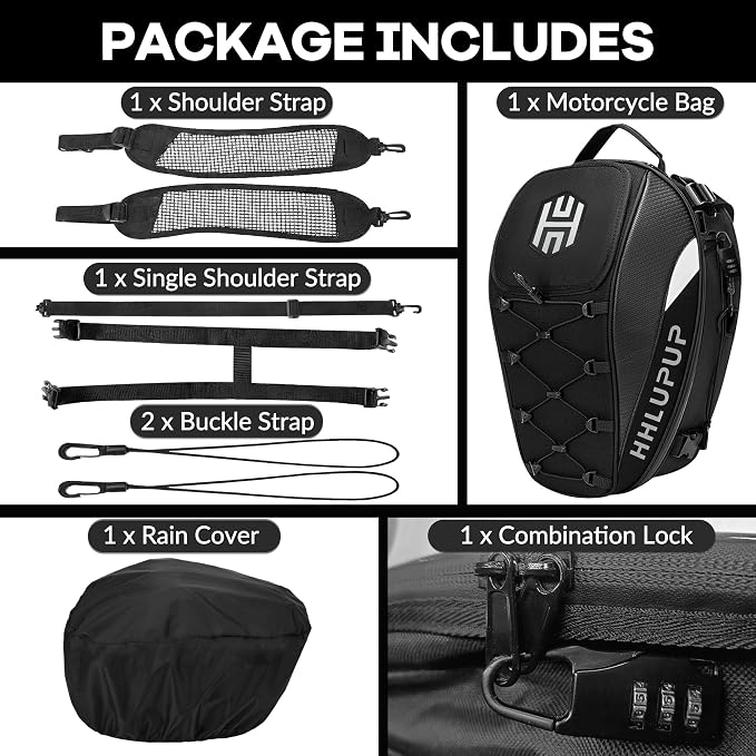 Motorcycle Tail Bag Seat Helmet Large Capacity Dual Use Motorcycle Backpack, 25L-38L Waterproof Luggage Bags White - Image 7